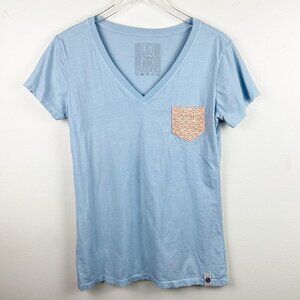5 POINTS | Blue T Shirt with Orange Patterned Pocket V Neck